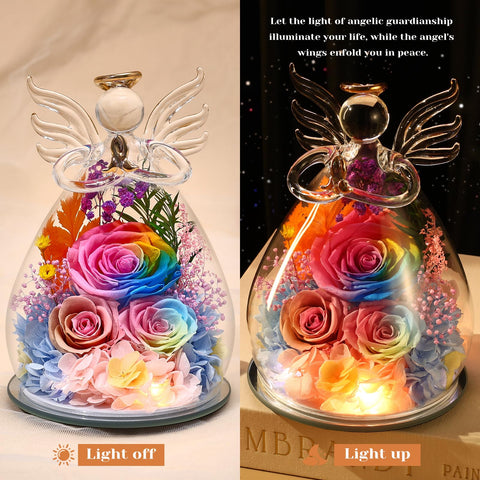 FIACO handcrafted angel keepsake with gold-winged preserved flowers