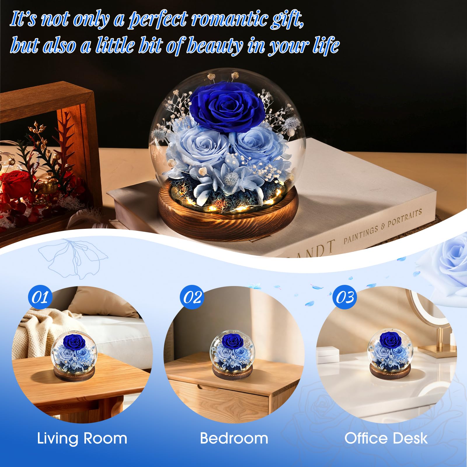 FIACO long-lasting rose in dome for timeless decoration.