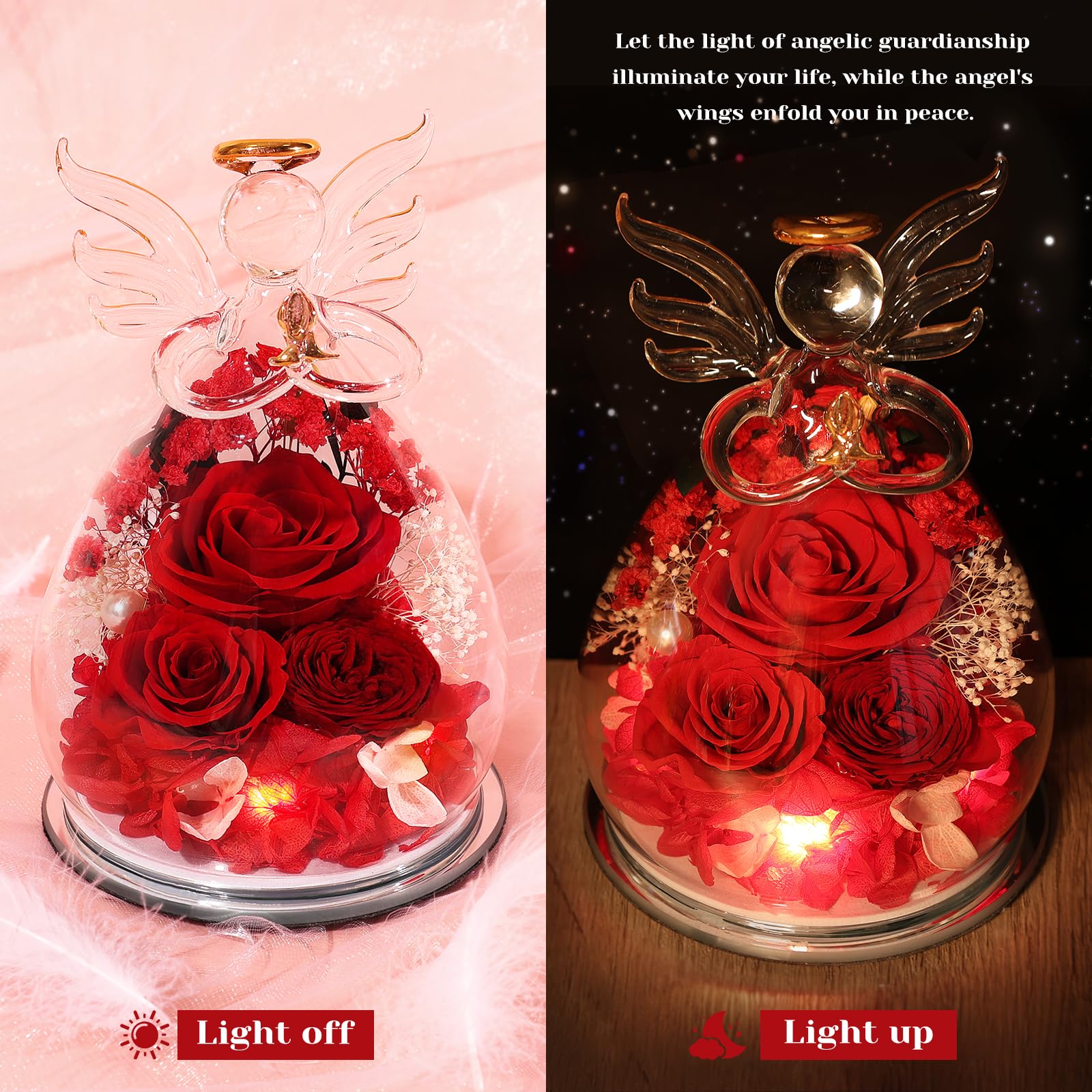 FIACO Preserved rose in glass dome preserves vibrant color for years without care.