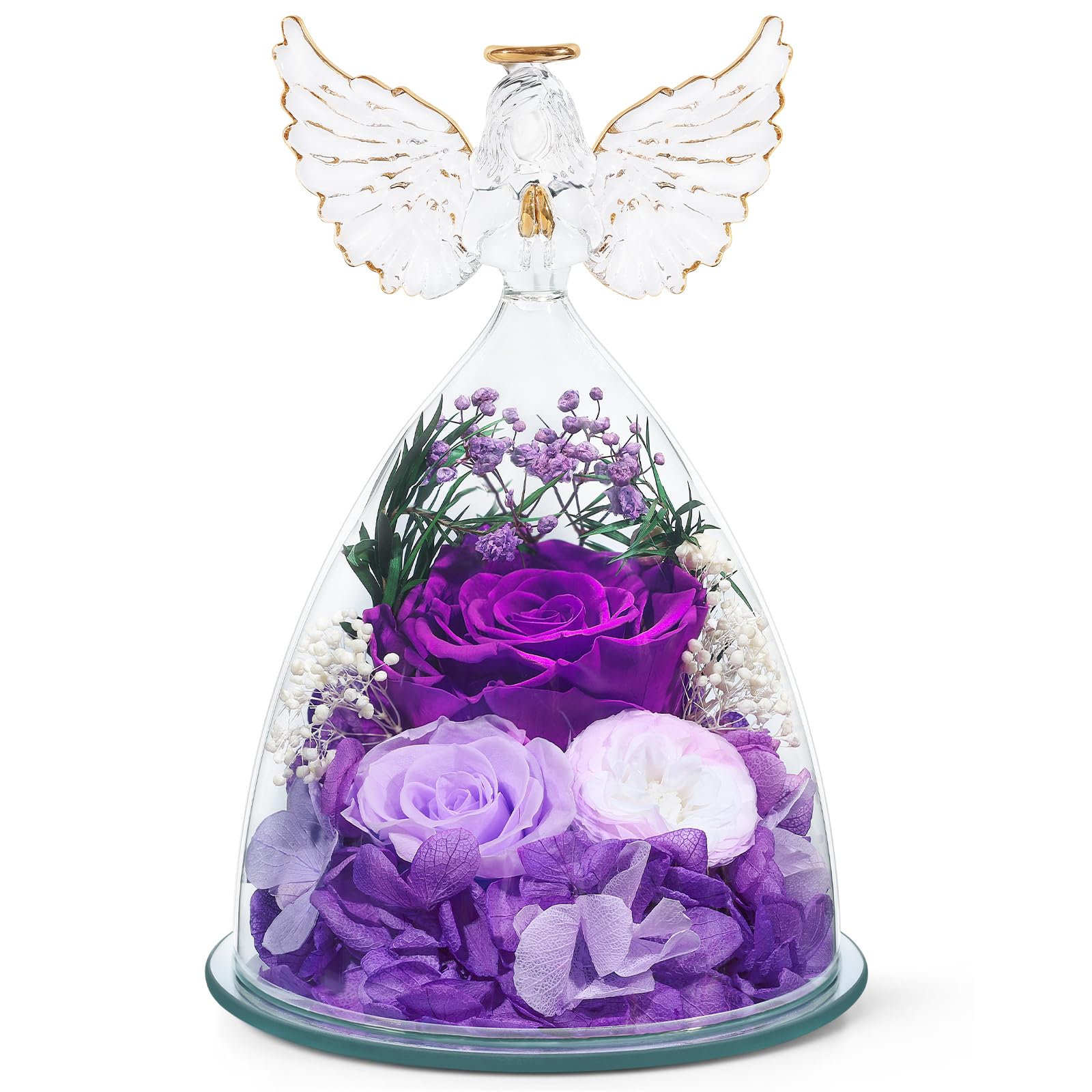 FIACO preserved rose under glass angel dome for gifting
