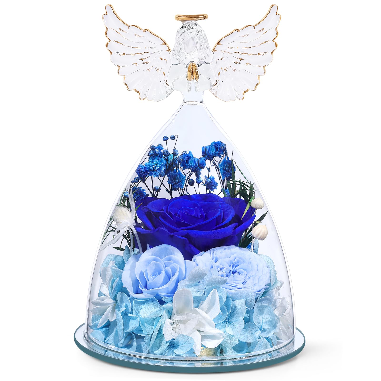 Fiaco preserved rose under glass dome with angel for lasting home decor.