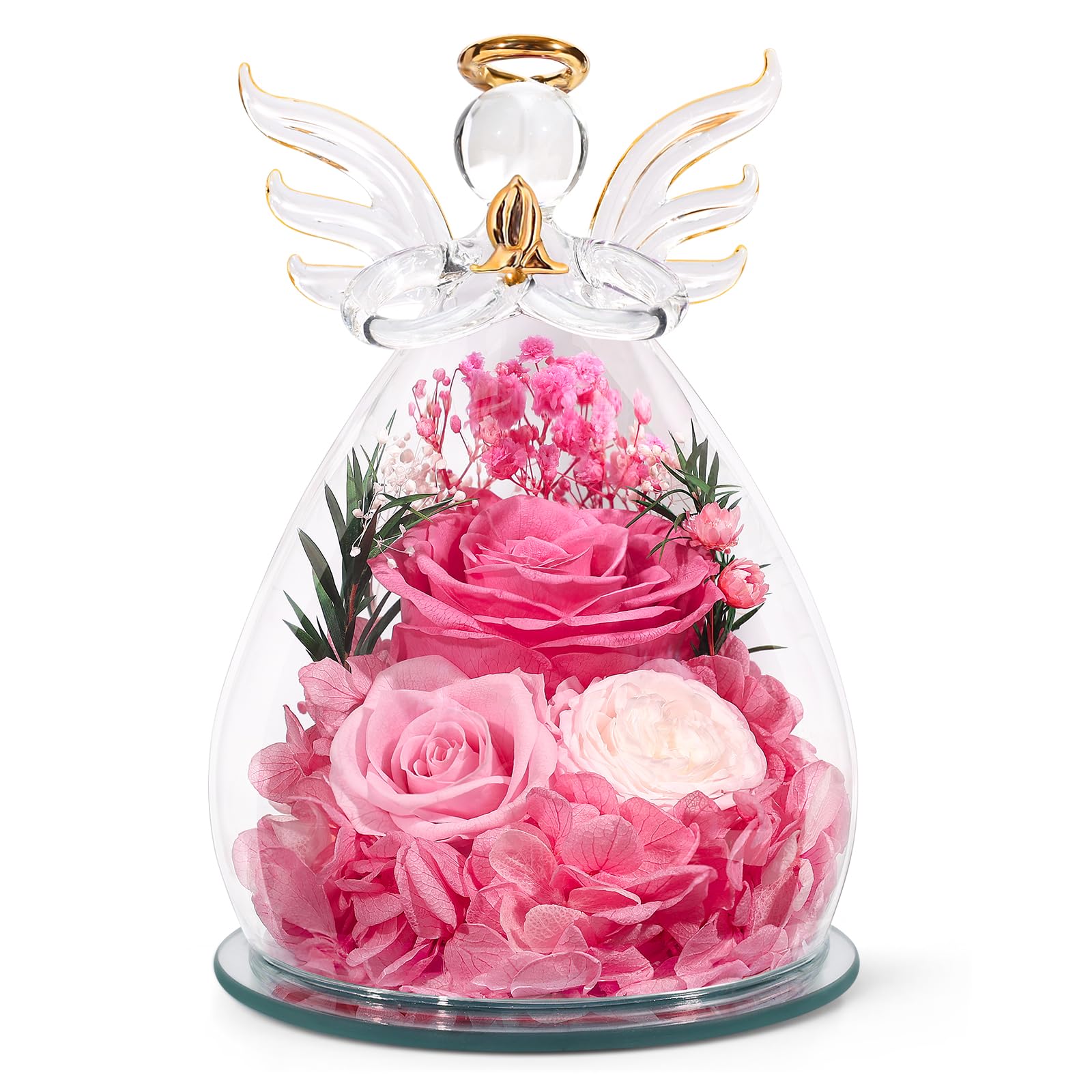 FIACO preserved rose in glass angel figurine endures for years