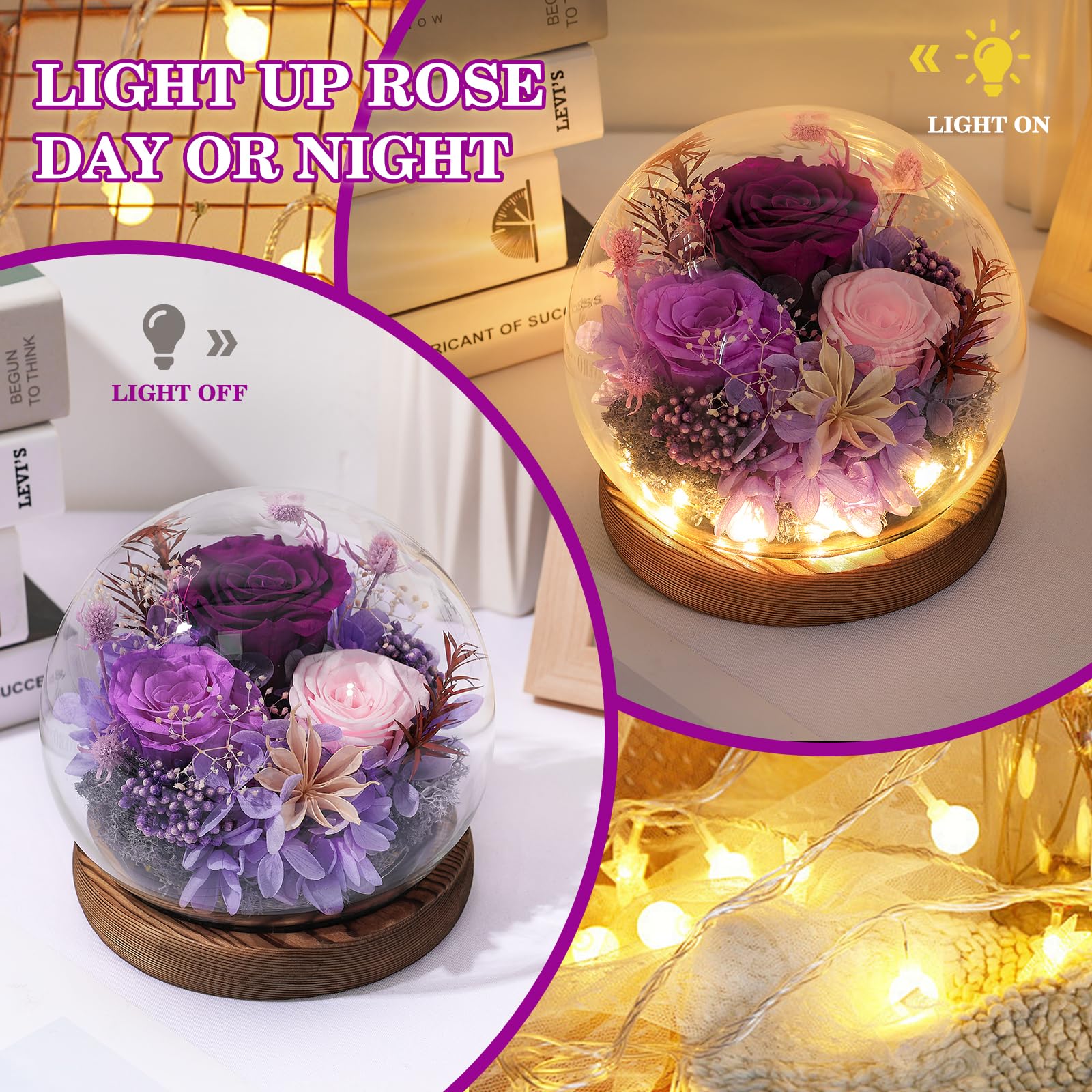 FIACO rose dome on wooden base highlighting rustic elegance