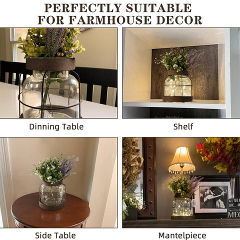 FIAHOSEY clear glass jar vase framed in brown metal for rustic style.