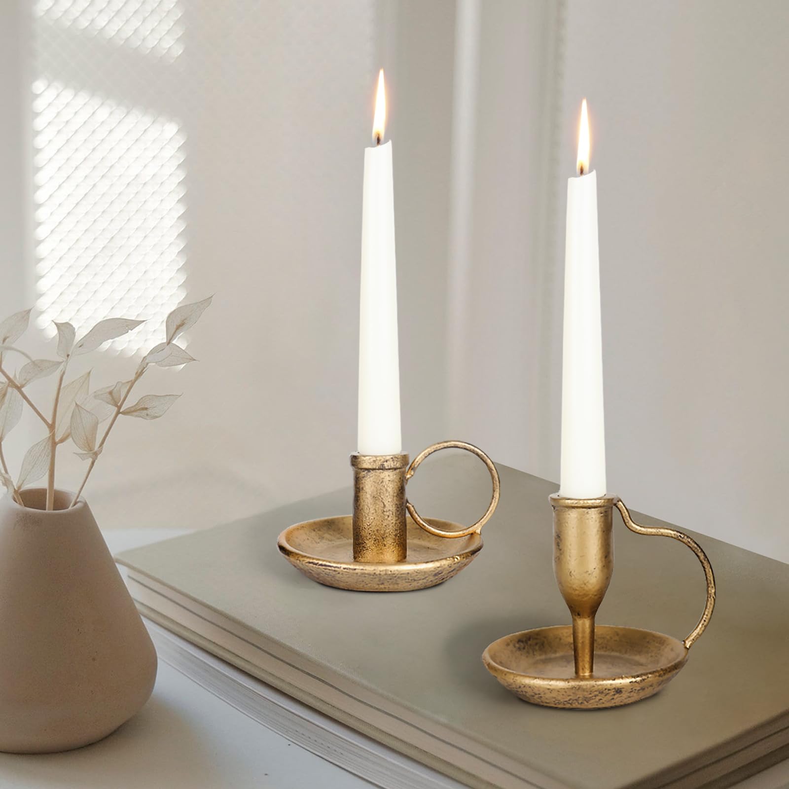 FIAHOSEY handcrafted blacksmith-style candle holders show forged iron texture
