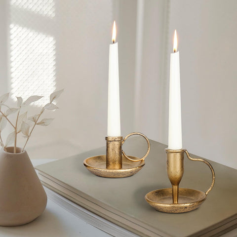FIAHOSEY handcrafted blacksmith-style candle holders show forged iron texture