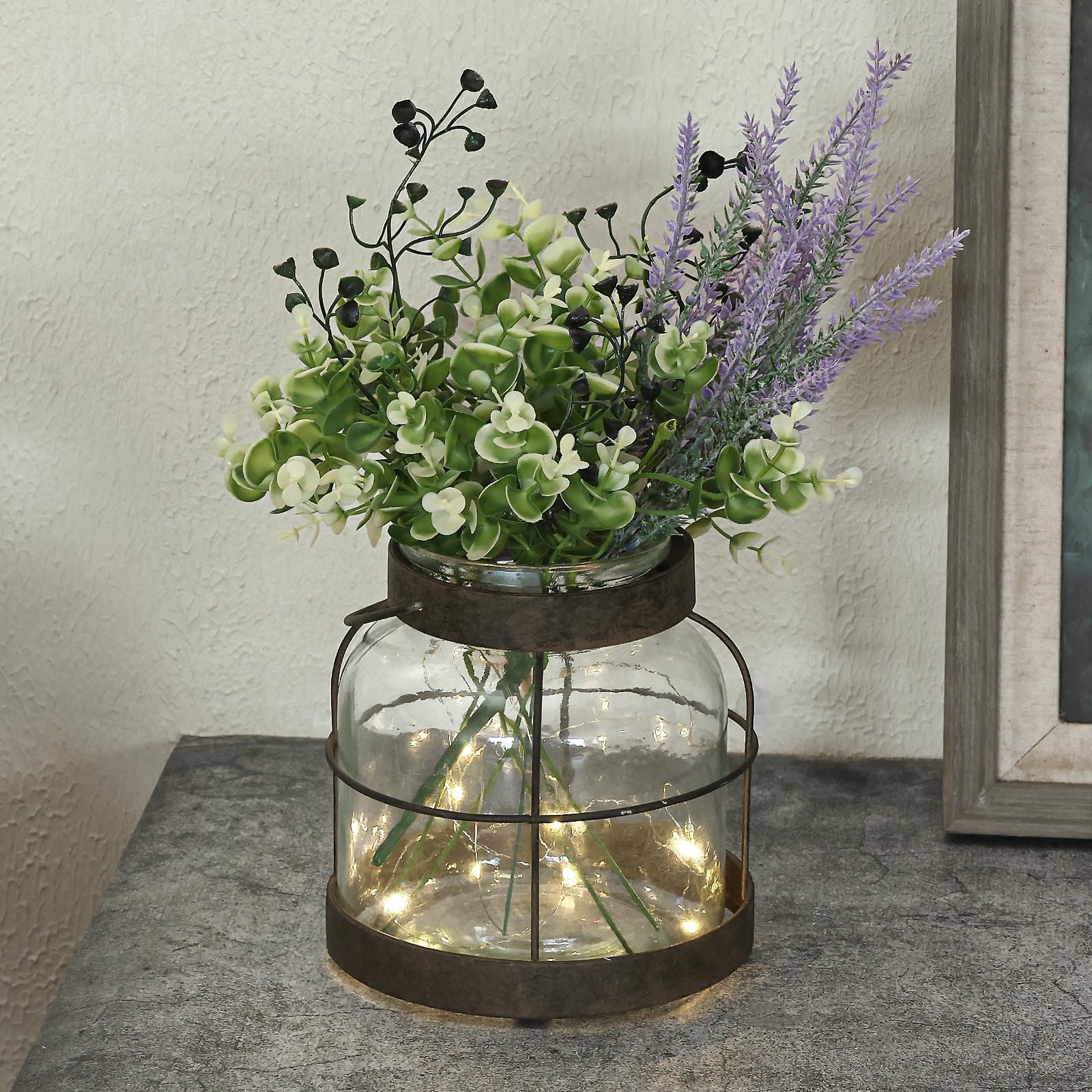 FIAHOSEY vintage glass farmhouse vase with lavender and greenery for cozy décor.