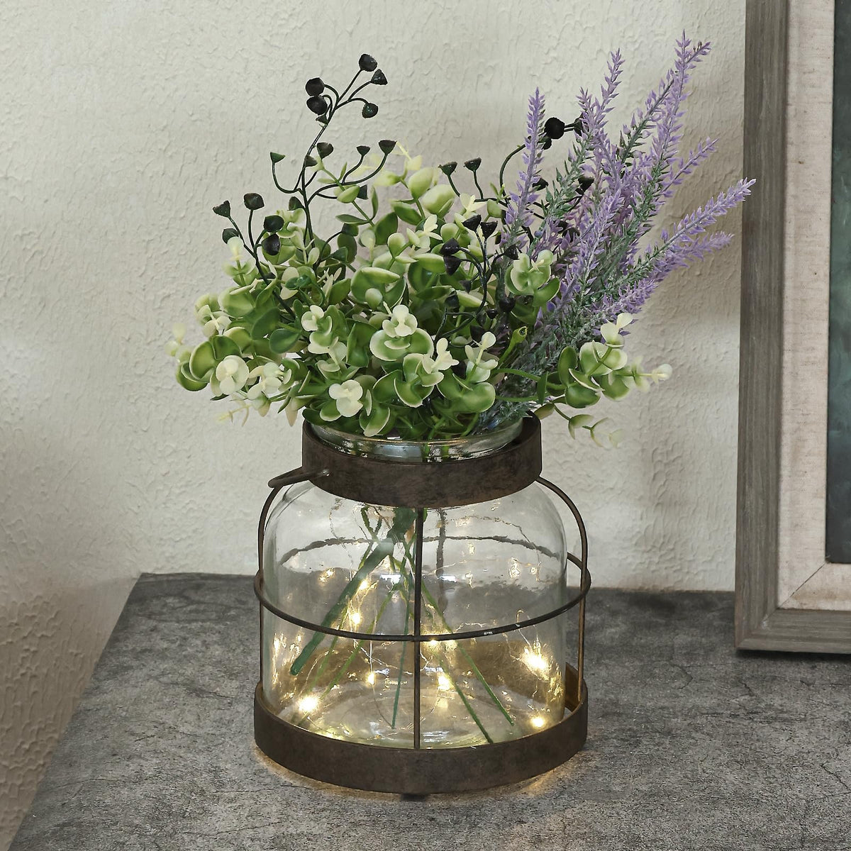 FIAHOSEY vintage glass farmhouse vase with lavender and greenery for cozy décor.