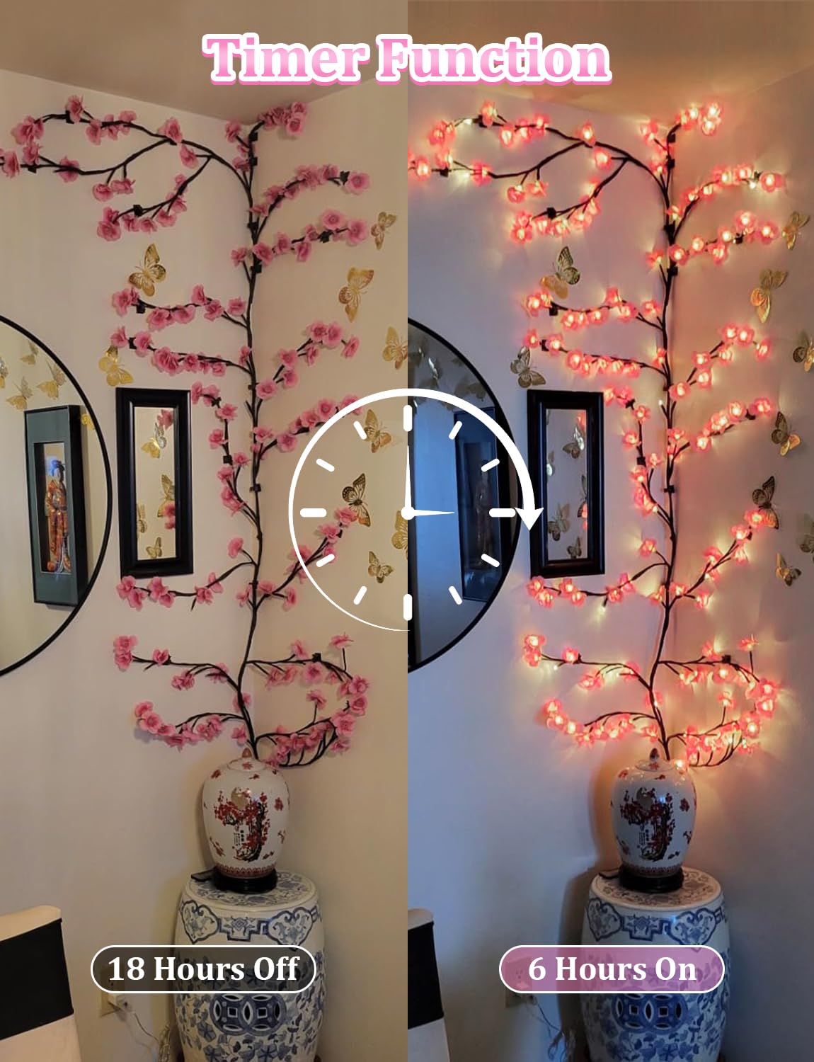 FIALAME Cherry Blossom Lights USB-powered setup for plug-and-play convenience.