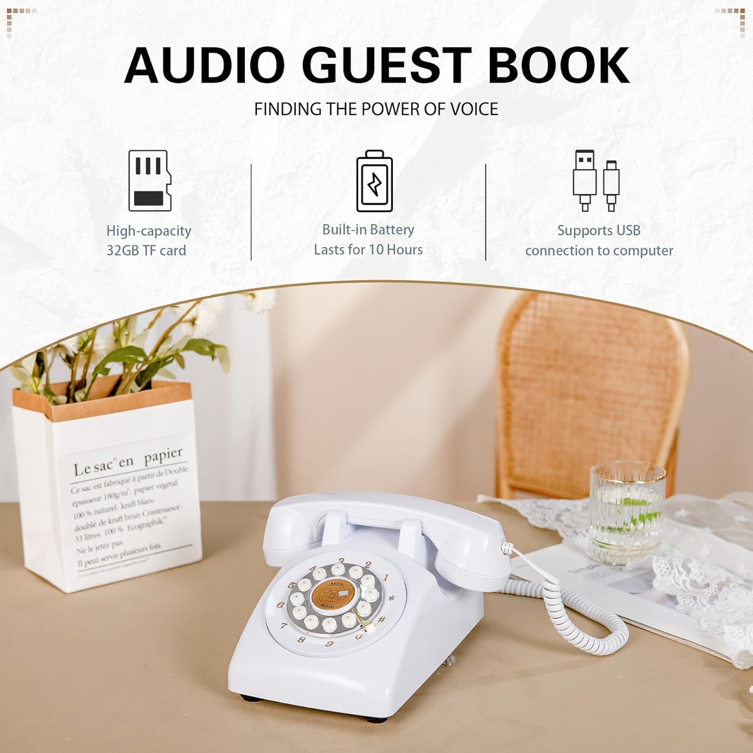 FiayaCom Audio Guest Book battery life highlights up to eight hours