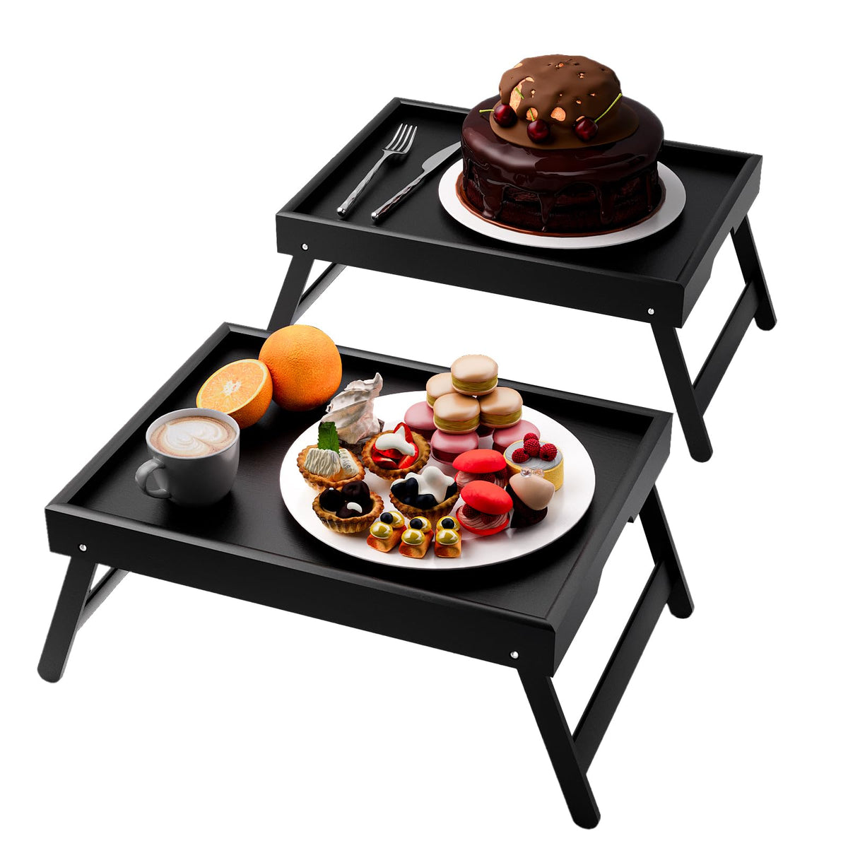 Fibogollo bamboo bed tray with folding legs for stable in-bed meals.
