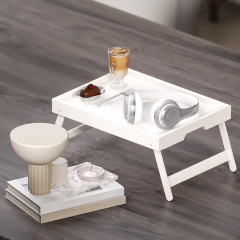 Fibogollo bamboo bed tray guardrail keeps items secure.