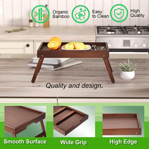 Fibogollo foldable bamboo tray demonstrates easy storage in small spaces.