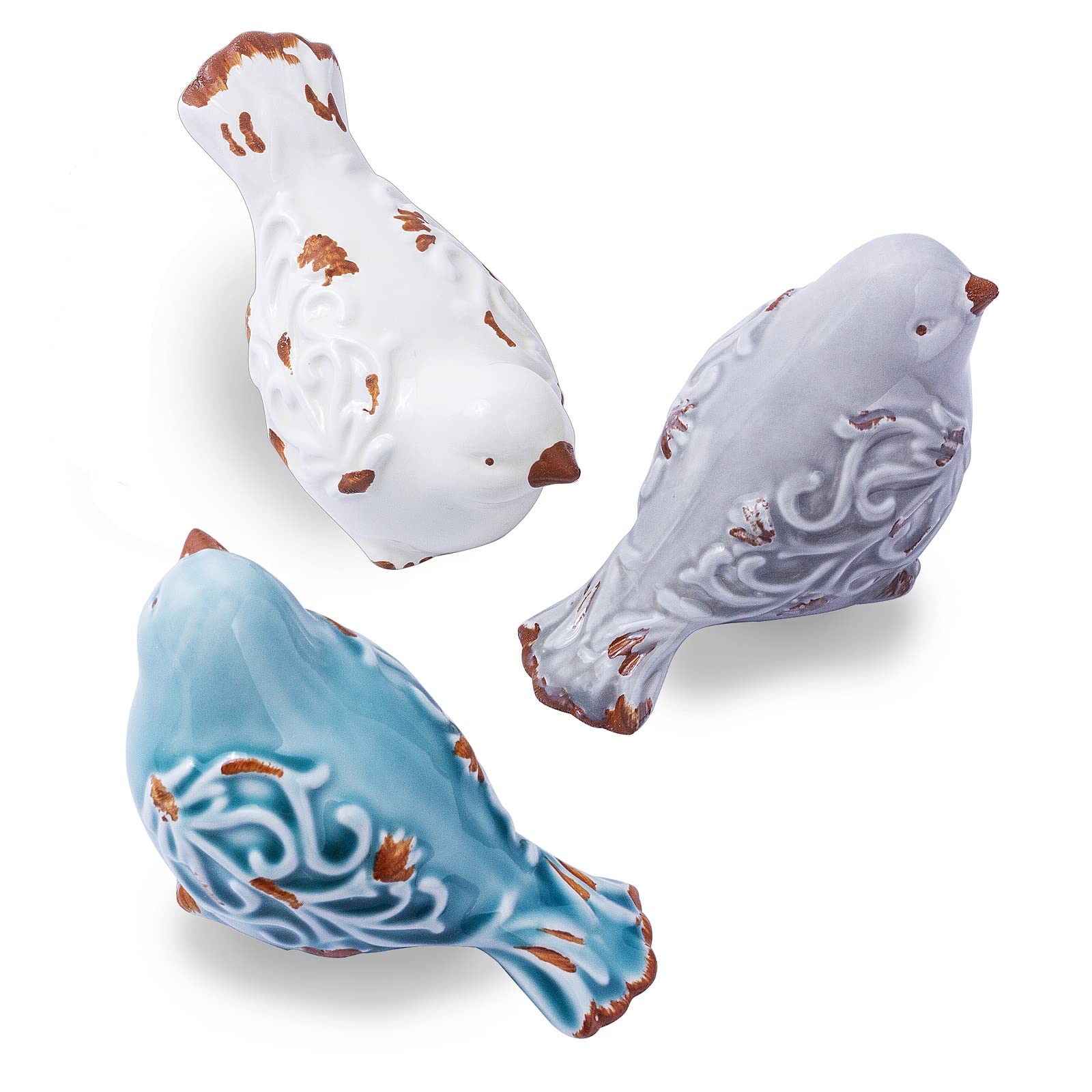 FICITI bird figurines wide shot show distressed finish for stylish home decor