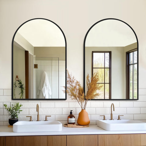 FICTOR arched bathroom mirror with black frame for vanity spaces and clear reflection