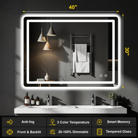 FICTOR LED mirror with backlit design adds ambient glow to the bathroom.