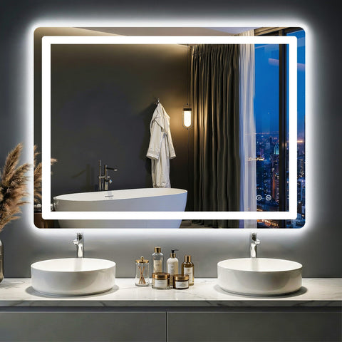 FICTOR LED mirror with frontlit illumination for precise makeup and shaving.