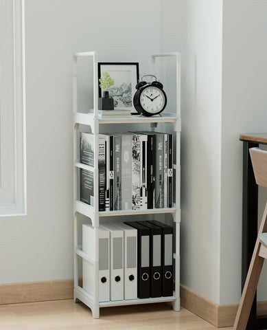 FIDUCIAL HOME corner-fit bookshelf enables tidy nooks in living spaces.