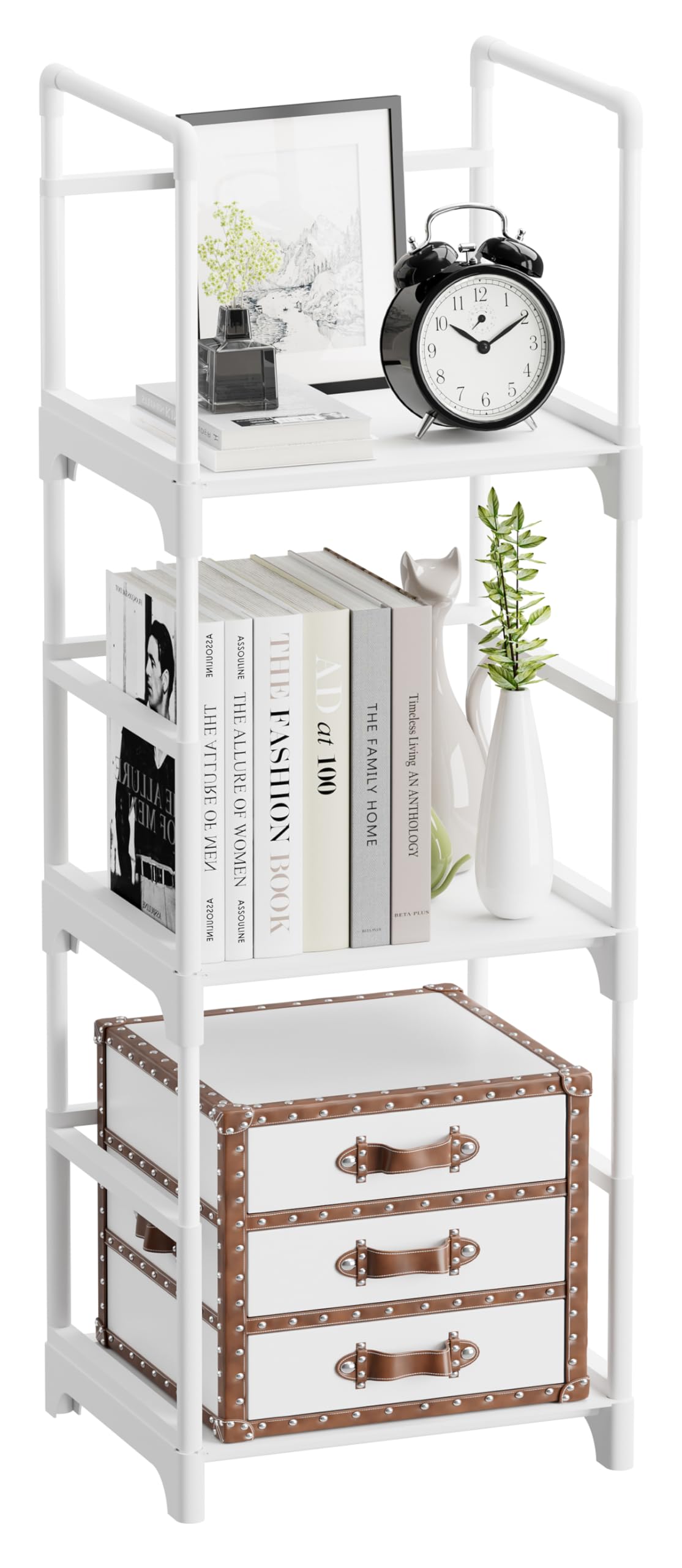 FIDUCIAL HOME 3 Tiers bookshelf front view, compact space-saving design for small spaces.
