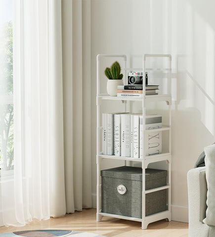 FIDUCIAL HOME 3 Tiers bookshelf side view showing slim profile for corners.