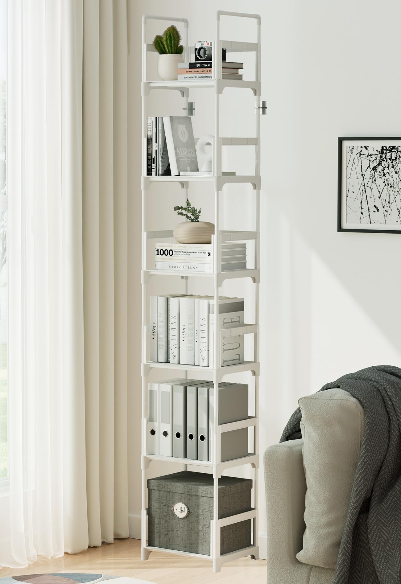 FIDUCIAL HOME easy-assembly white bookcase, no tools required.