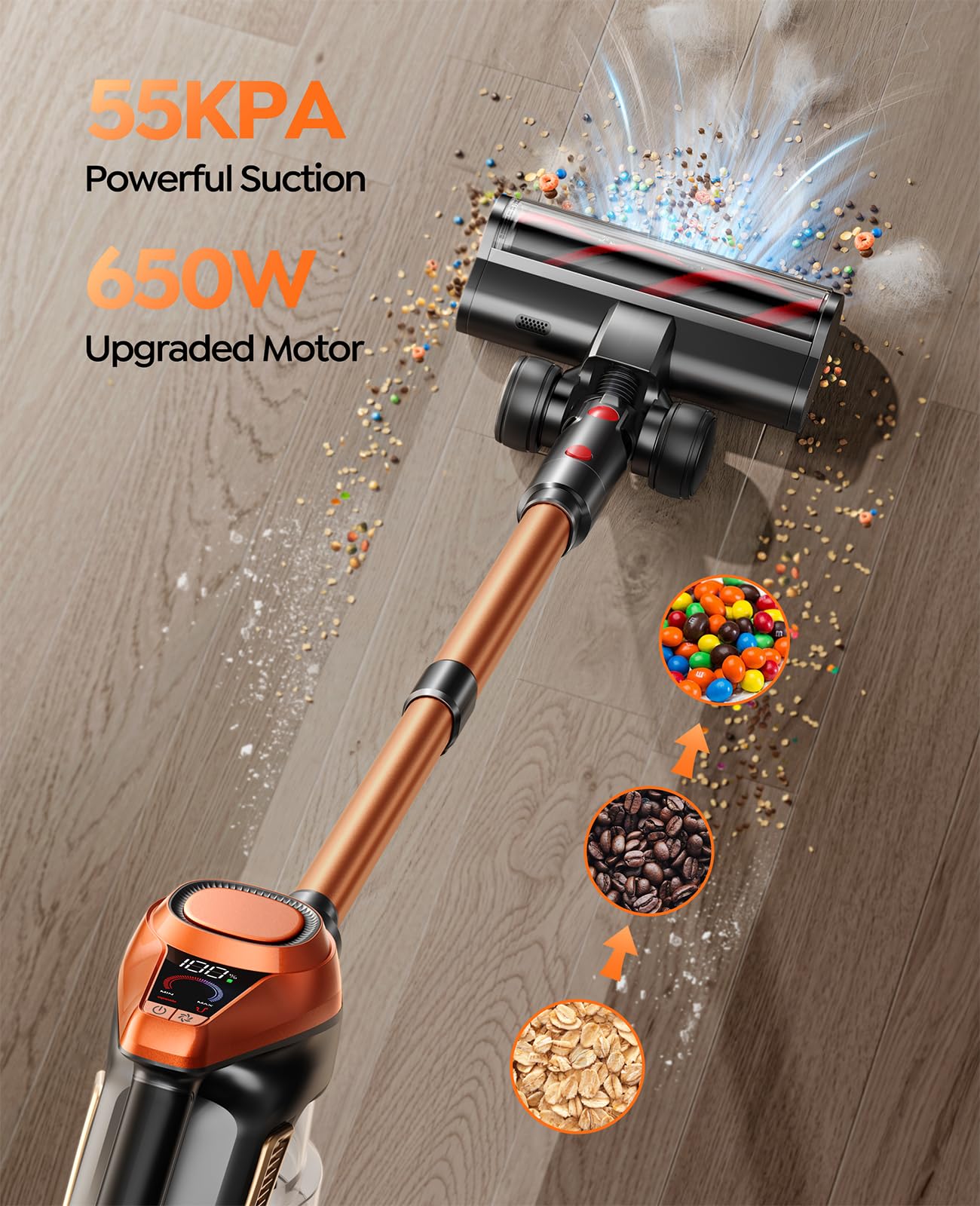 Fieety battery-powered runtime of 70 minutes for extended cleaning sessions
