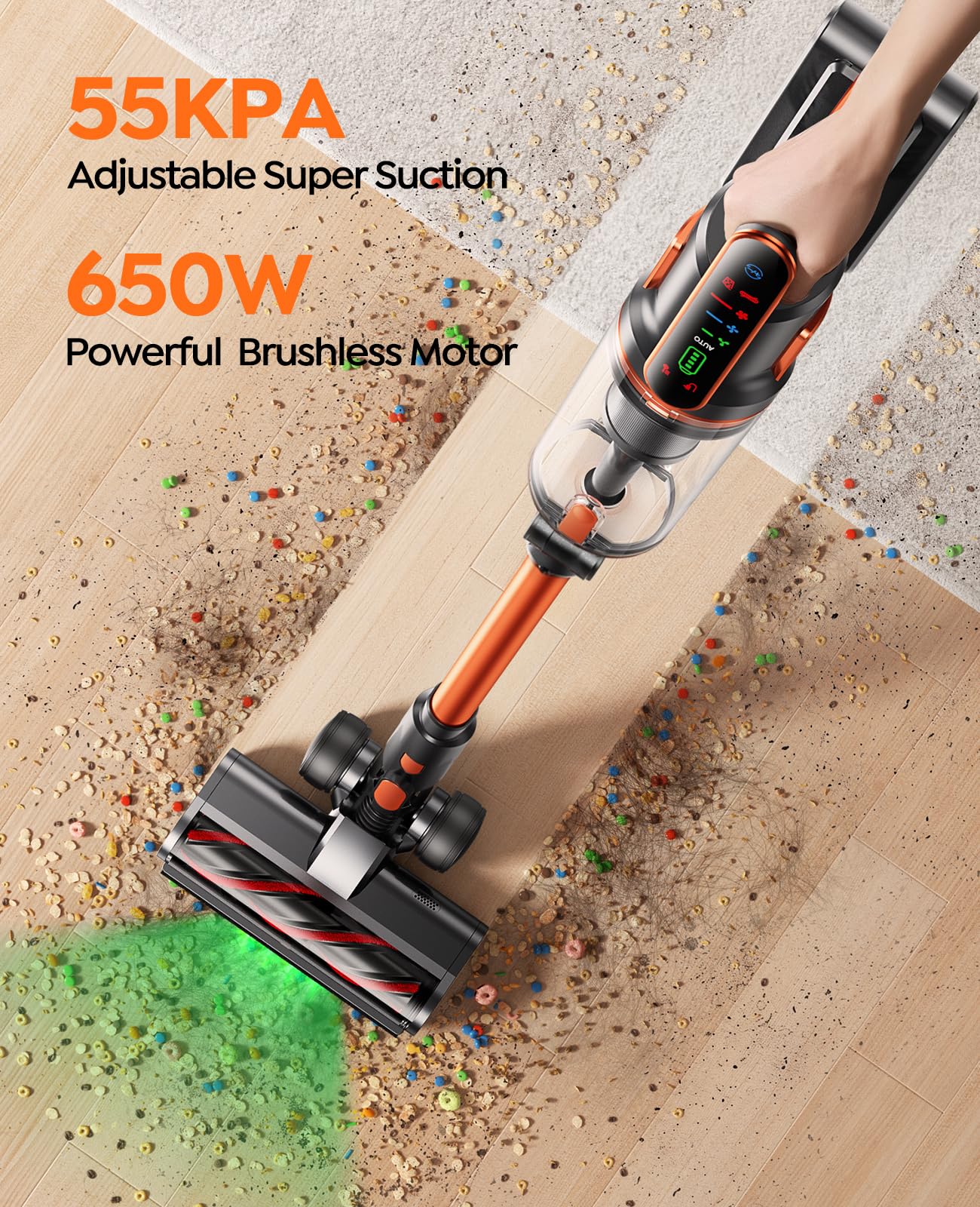 Fieety cordless vacuum 55KPa suction highlights deep-clean power for pet hair and dust