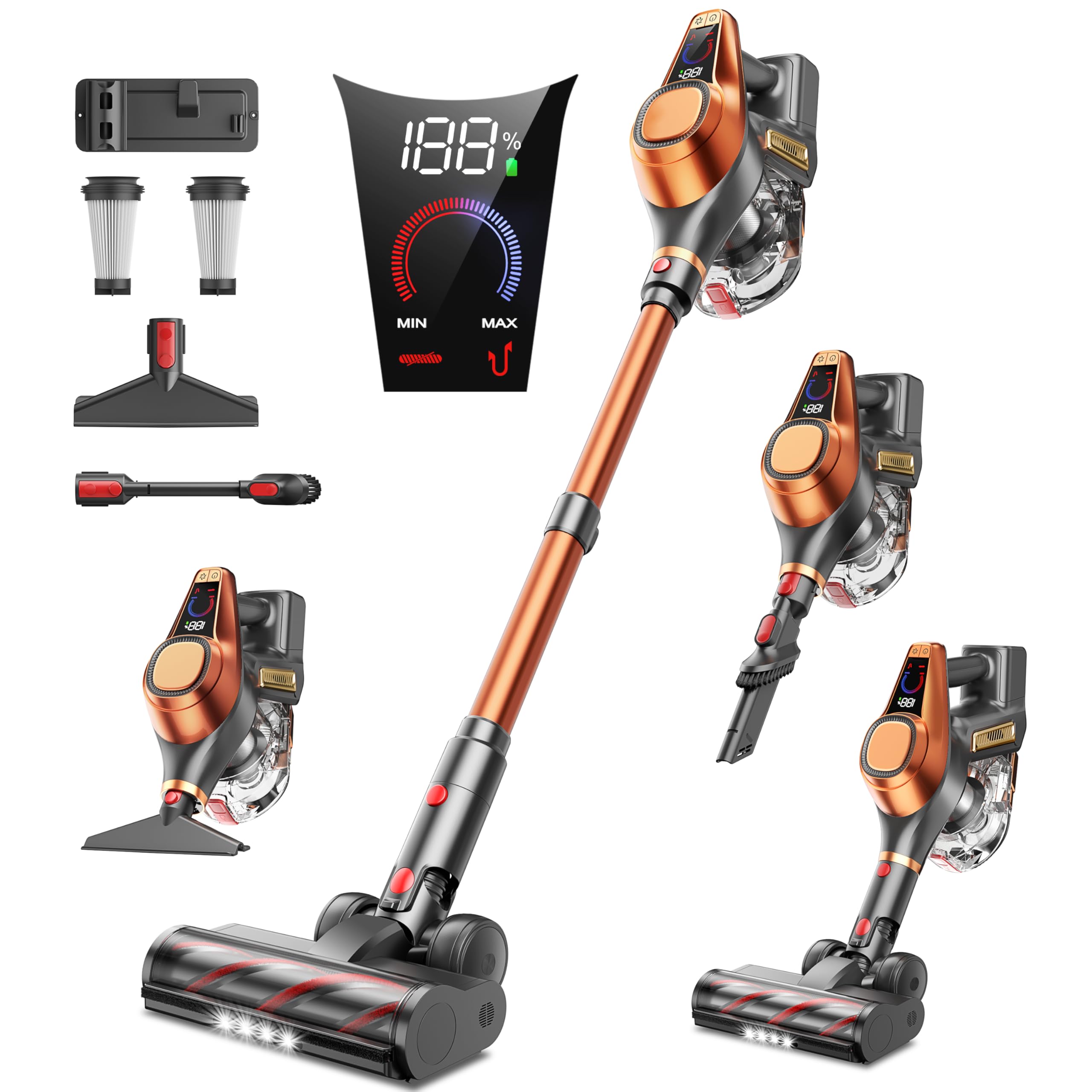 Fieety cordless vacuum with 650W suction for deep carpet and hard floors
