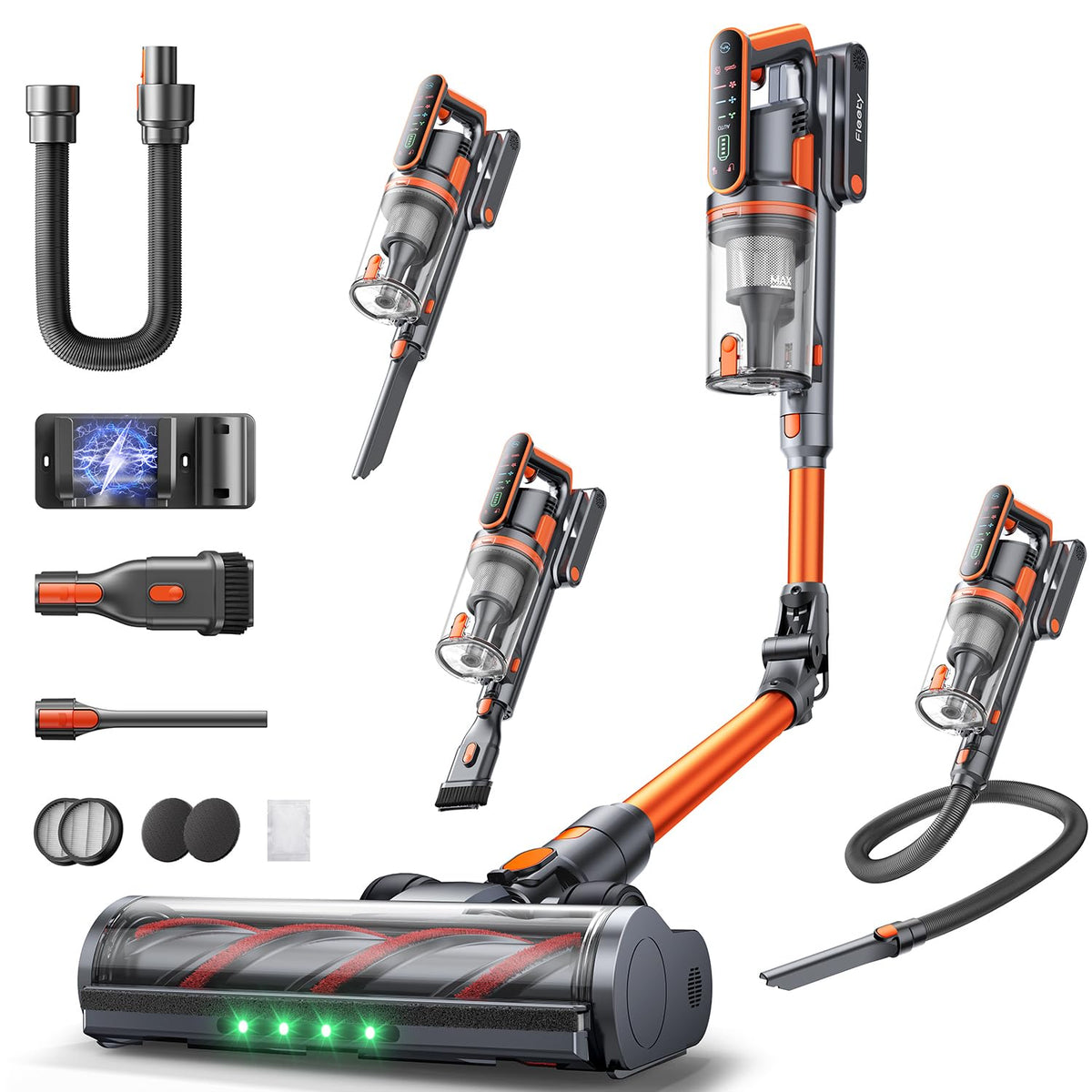 Fieety cordless vacuum cleaner with 55kPa suction for powerful dust pickup