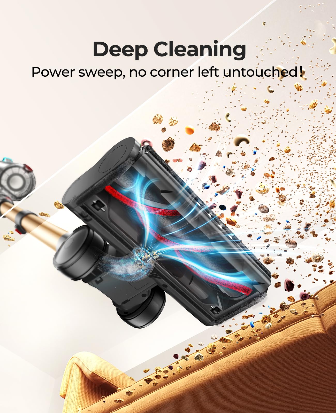 Fieety pet hair optimized floor brush reduces tangles on carpets.