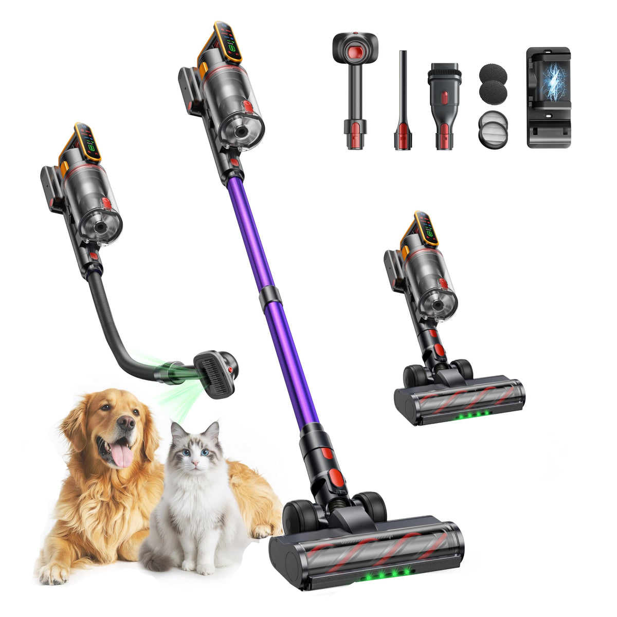 Fieety Ultra10 55kPa suction demonstrates deep cleaning on carpets and floors.