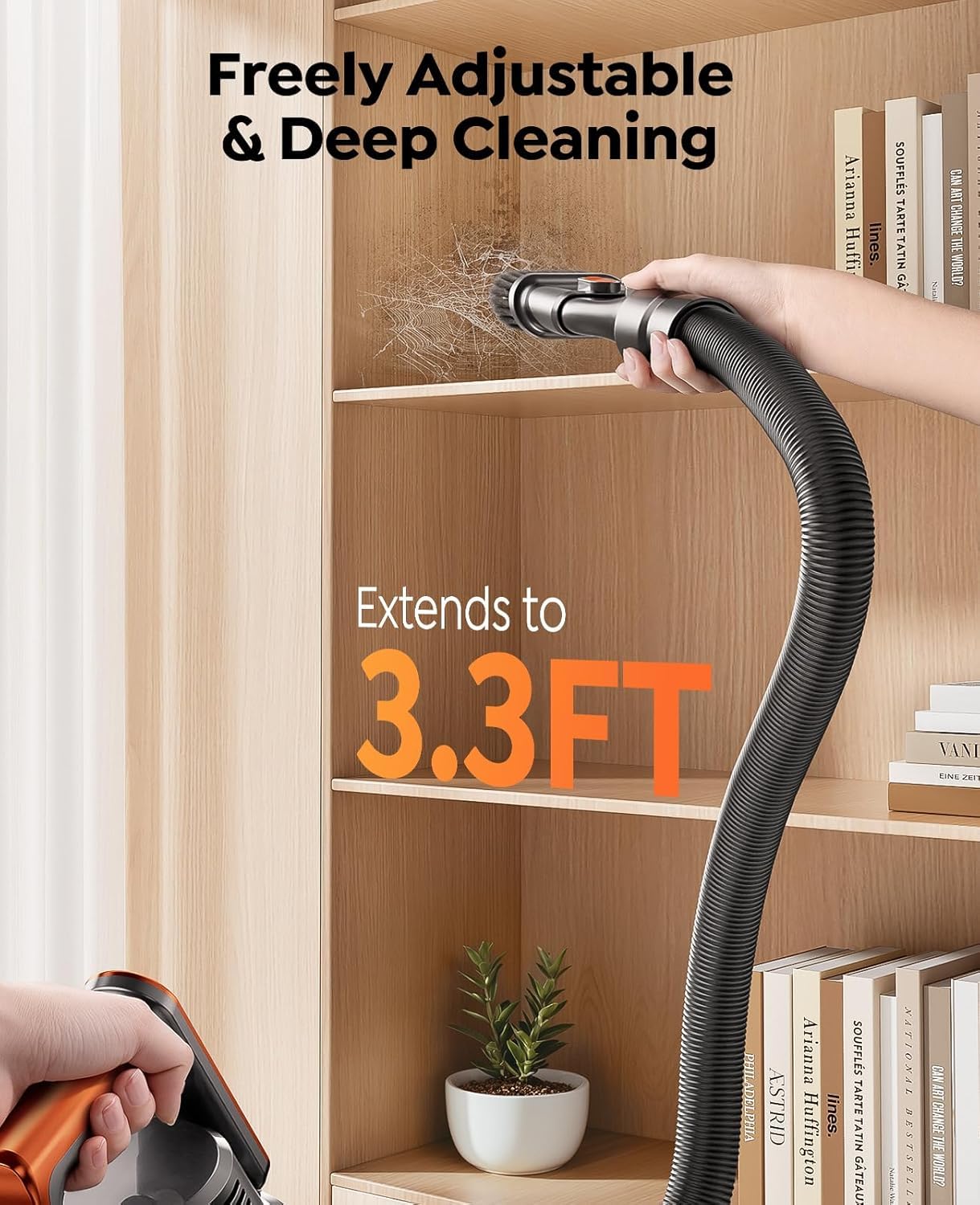 Fieety extendable hose reaches car seats and tight spots without bending