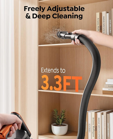 Fieety extendable hose reaches car seats and tight spots without bending