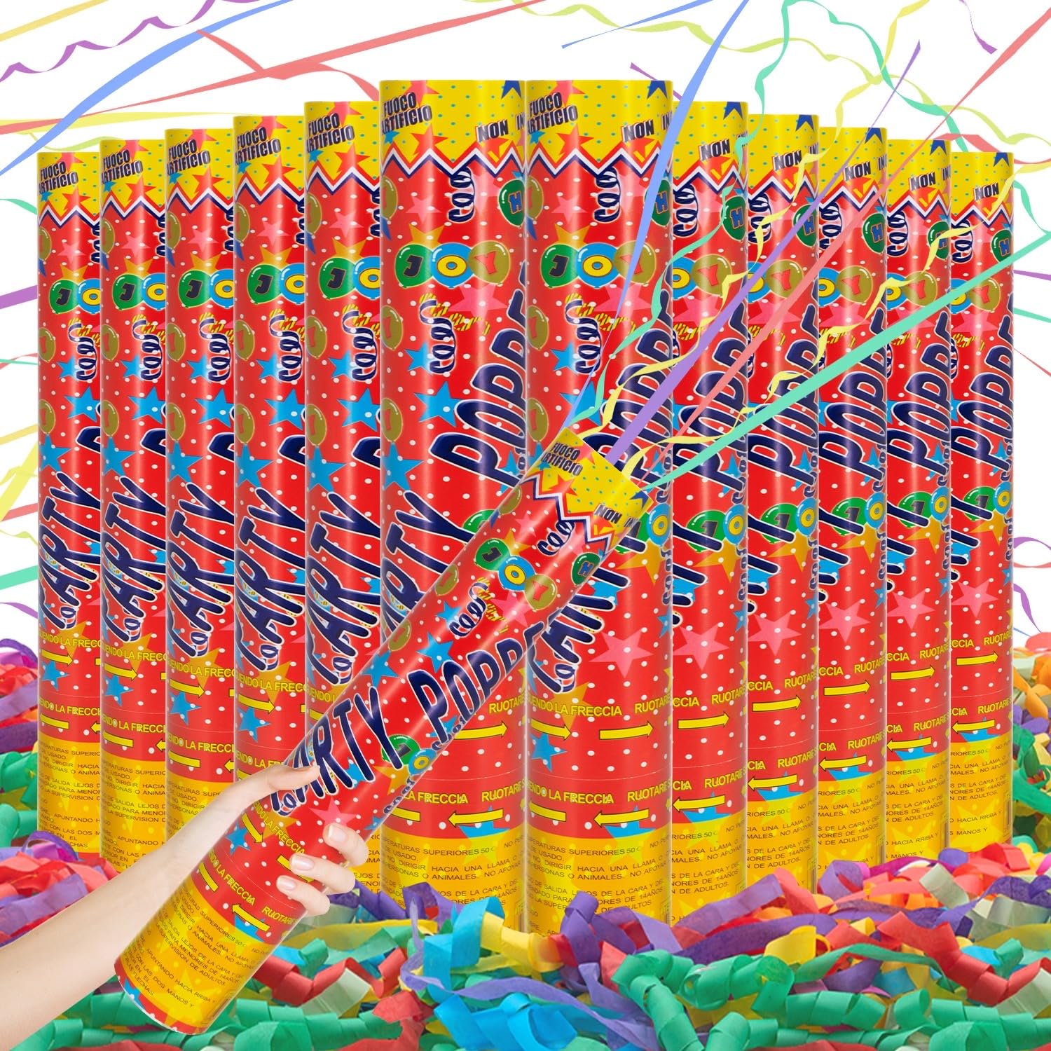 FIEKEICC confetti cannon 12inch multicolor burst for vibrant celebrations and photo-worthy moments.