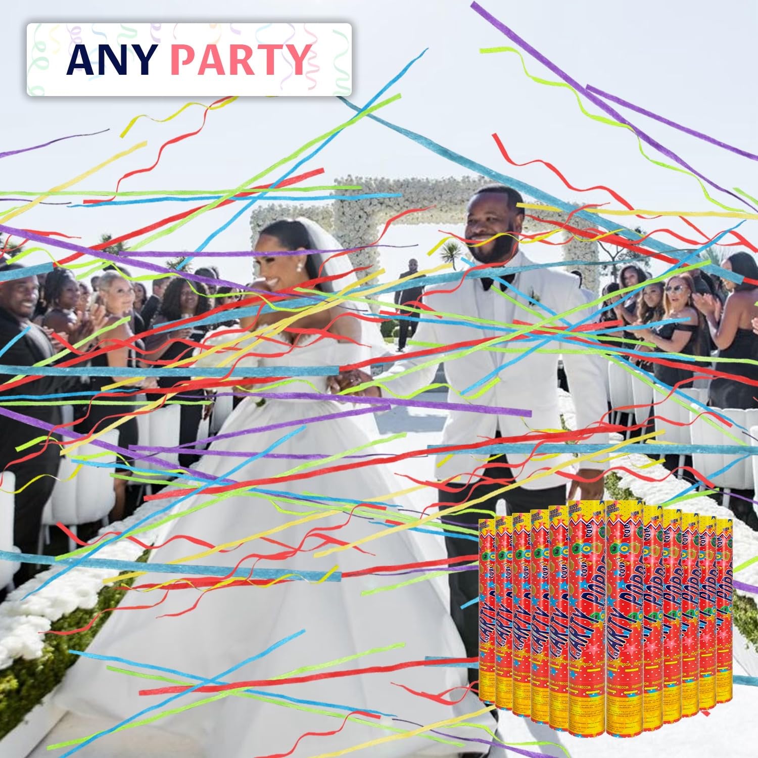 FIEKEICC confetti cannon 12pack packaging ready for simple party prep and storage.