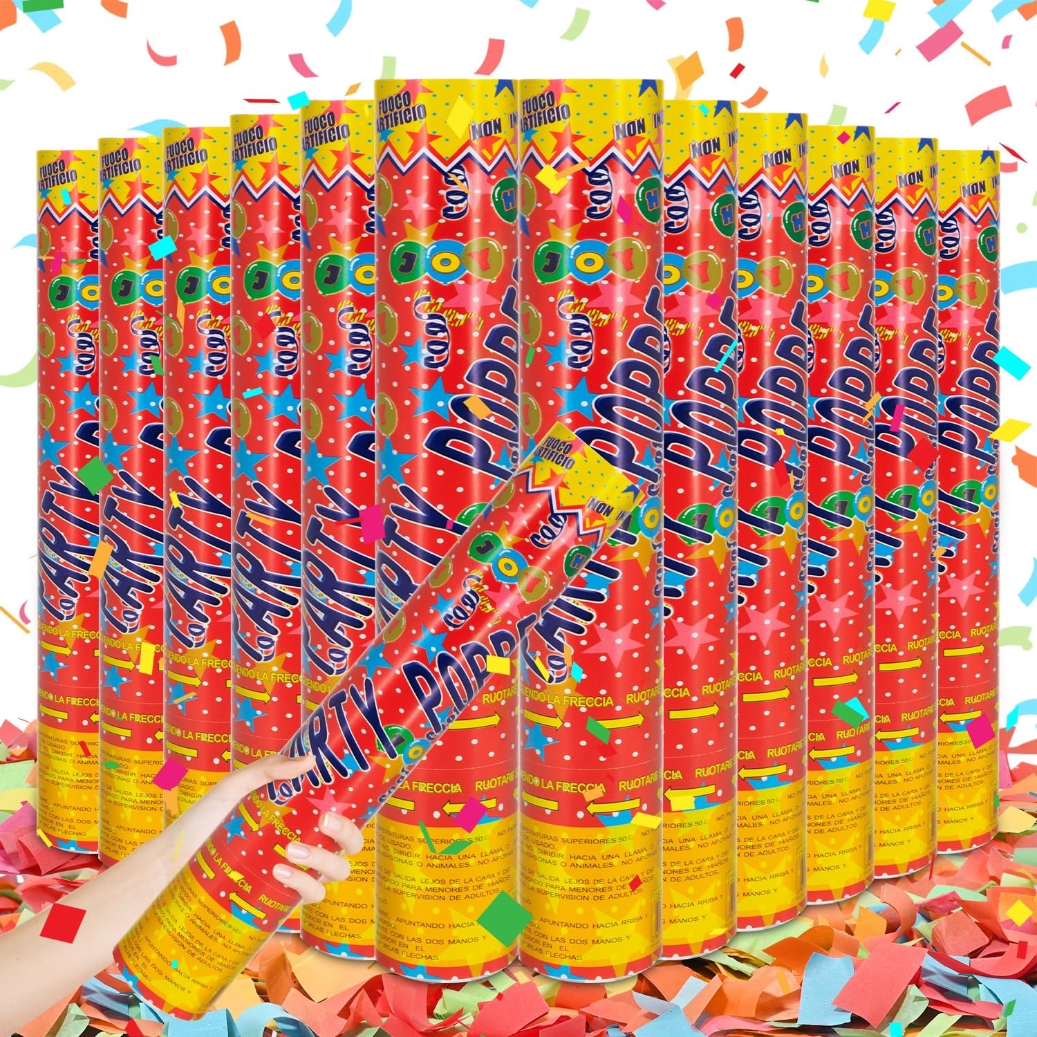 FIEKEICC confetti cannon multicolor 12inch in action for a vibrant celebration