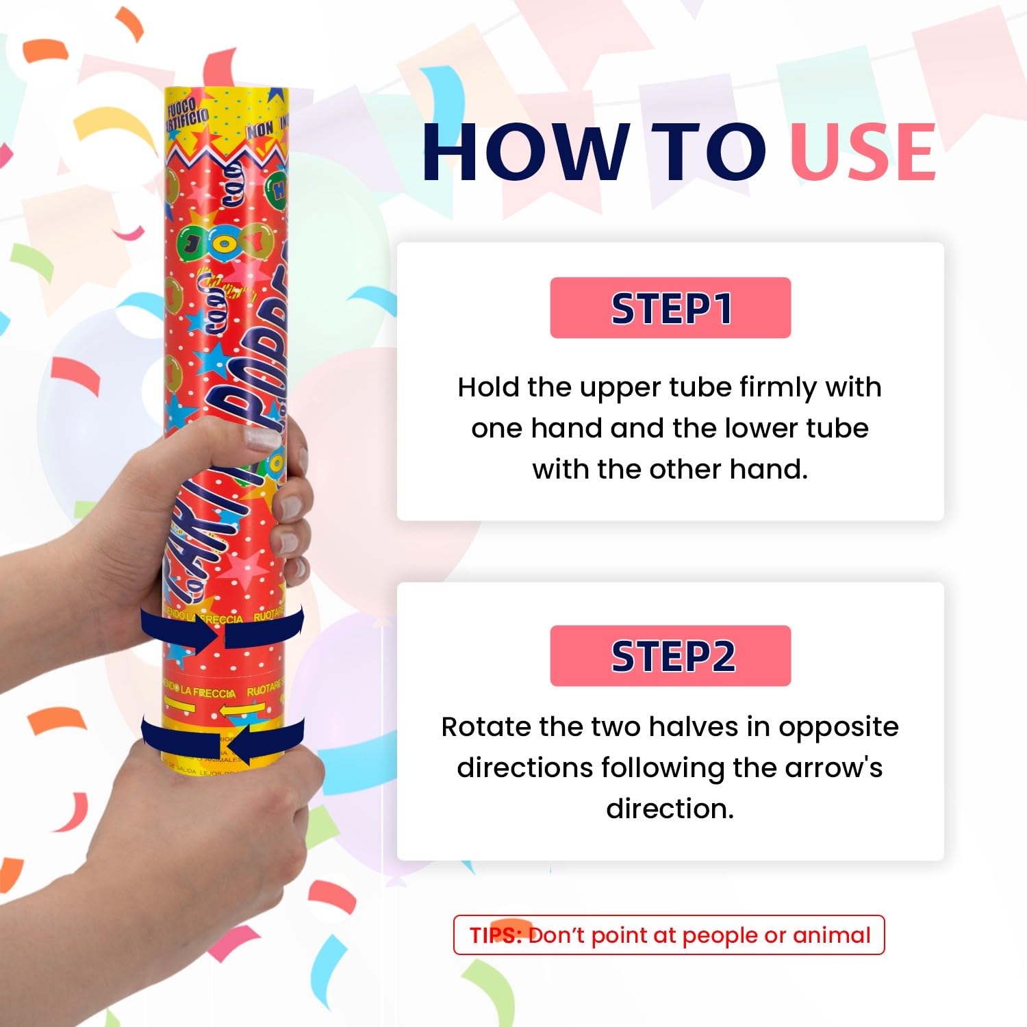 FIEKEICC confetti poppers twist action demonstrating easy setup