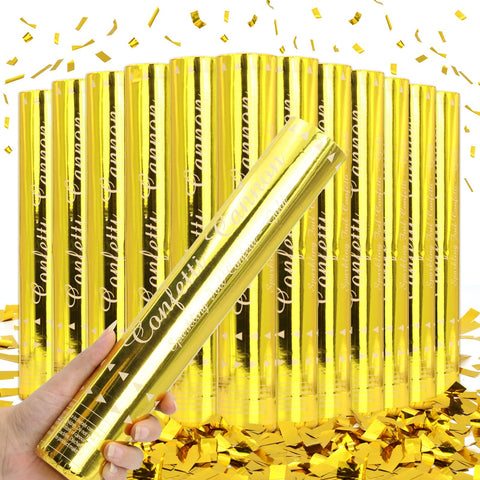 FIEKEICC gold confetti poppers 12-pack front view for dazzling weddings.