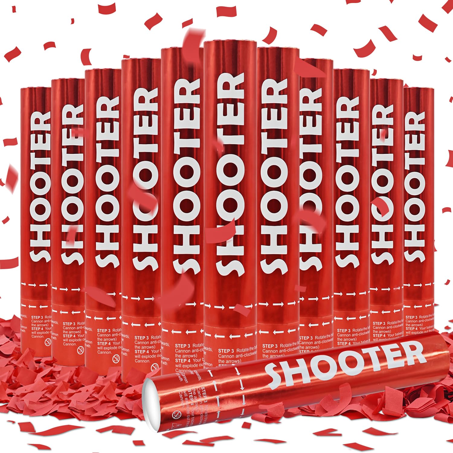 FIEKEICC red confetti cannon 12inch releases vibrant confetti for celebrations.