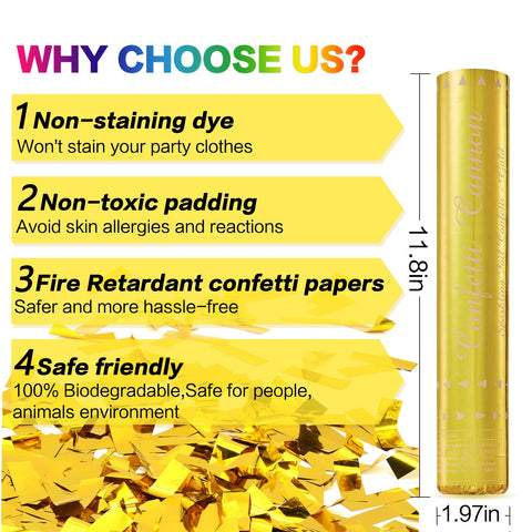 FIEKEICC confetti poppers are safe and non-toxic for indoor or outdoor use.