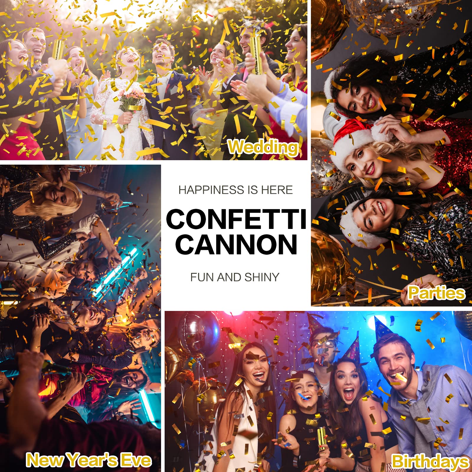 FIEKEICC wedding and party pops add glamour to celebrations with gold confetti.