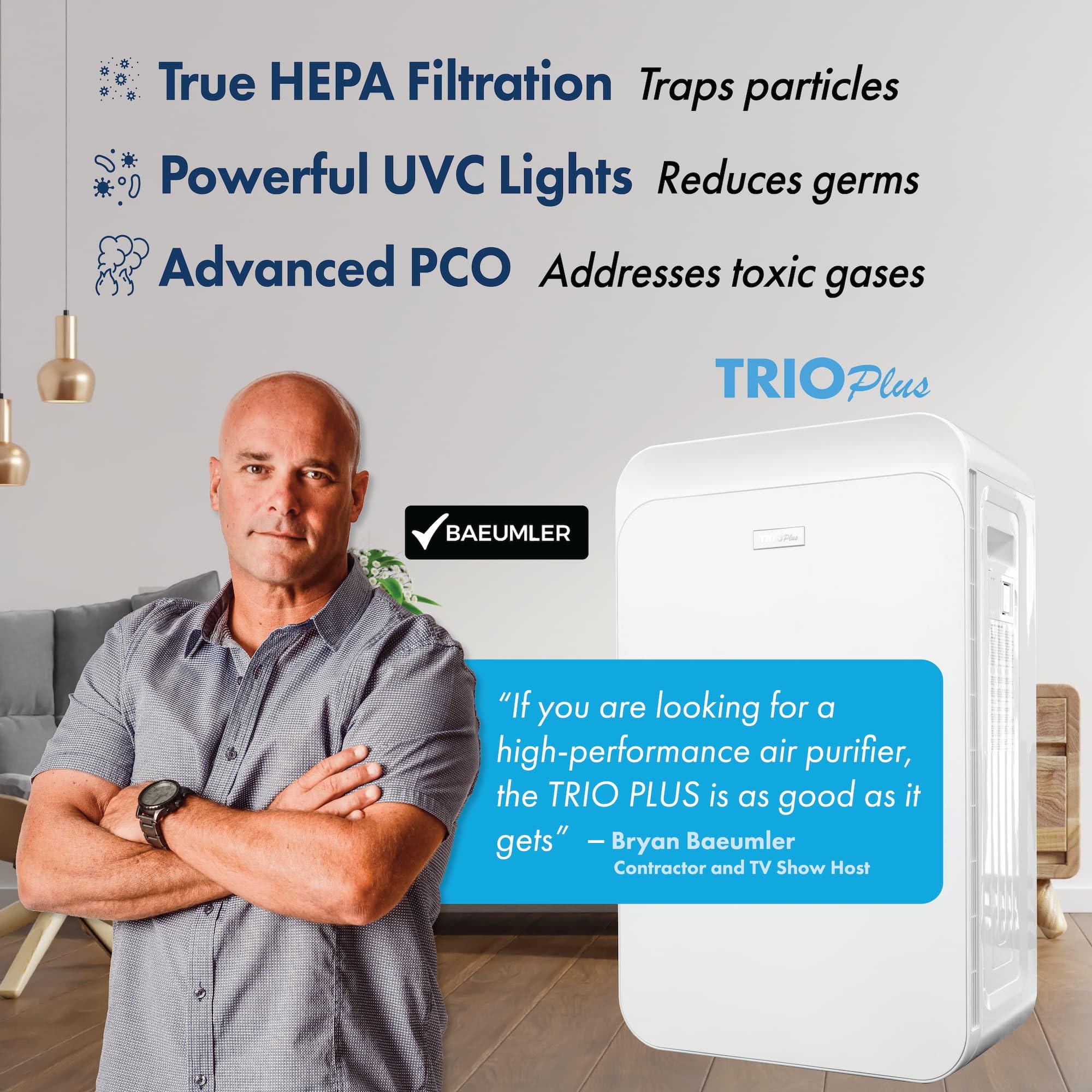 Field Controls Trio Plus purifier in use with fresh replacement filters for steady air purification.