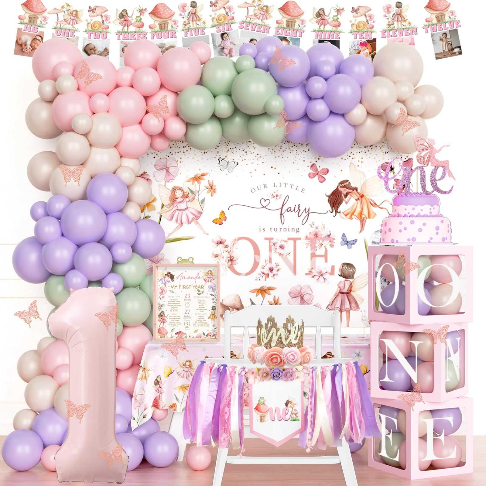 Fiesec Fairy backdrop banner adds magical garden vibe for first birthday photos
