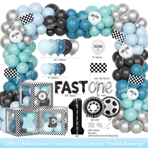 Fiesec Fast One checkered flags display to emphasize the race theme