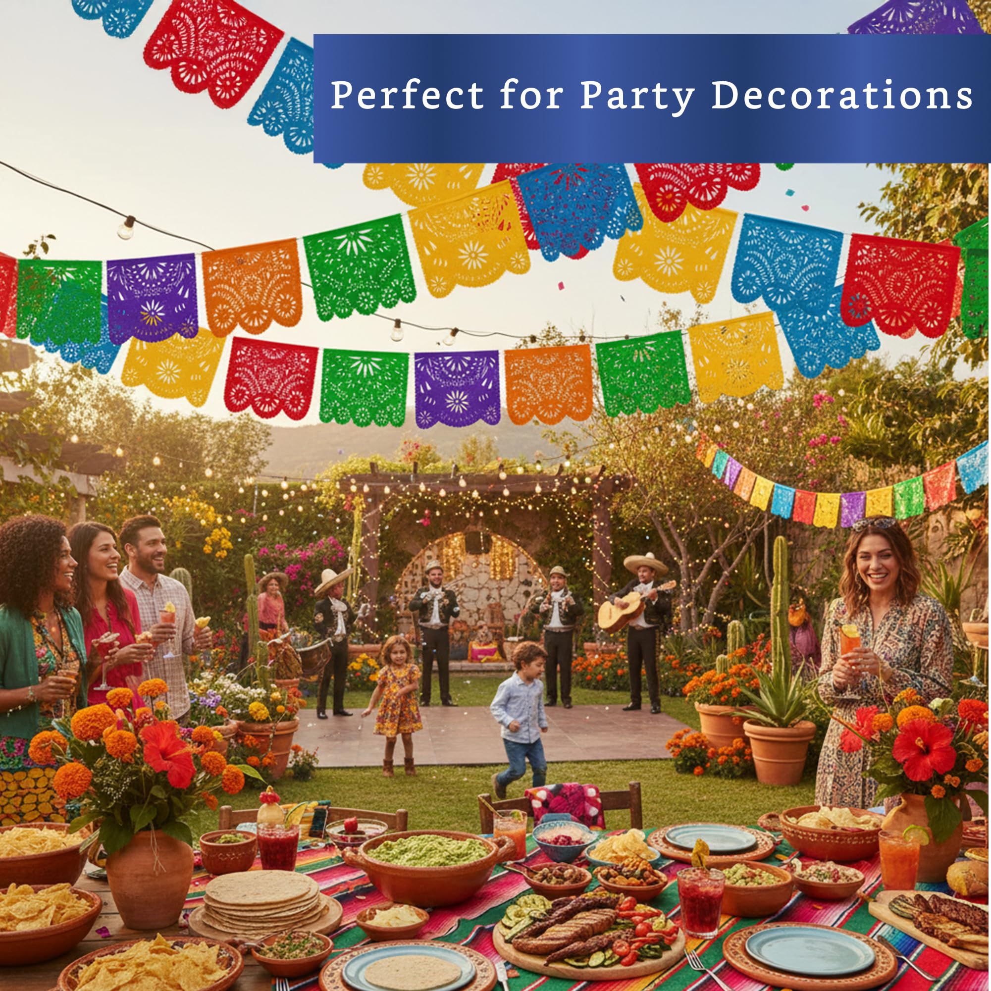 Fiesta Wraps colorful long banner highlighting 18.4 ft total length for large events