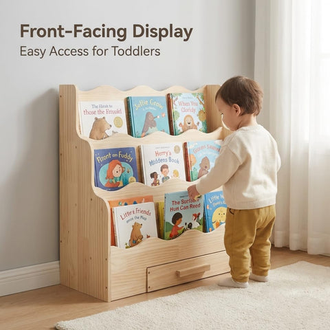 FIKSG compact 29.6-inch-wide footprint keeps nurseries tidy while maximizing book storage.