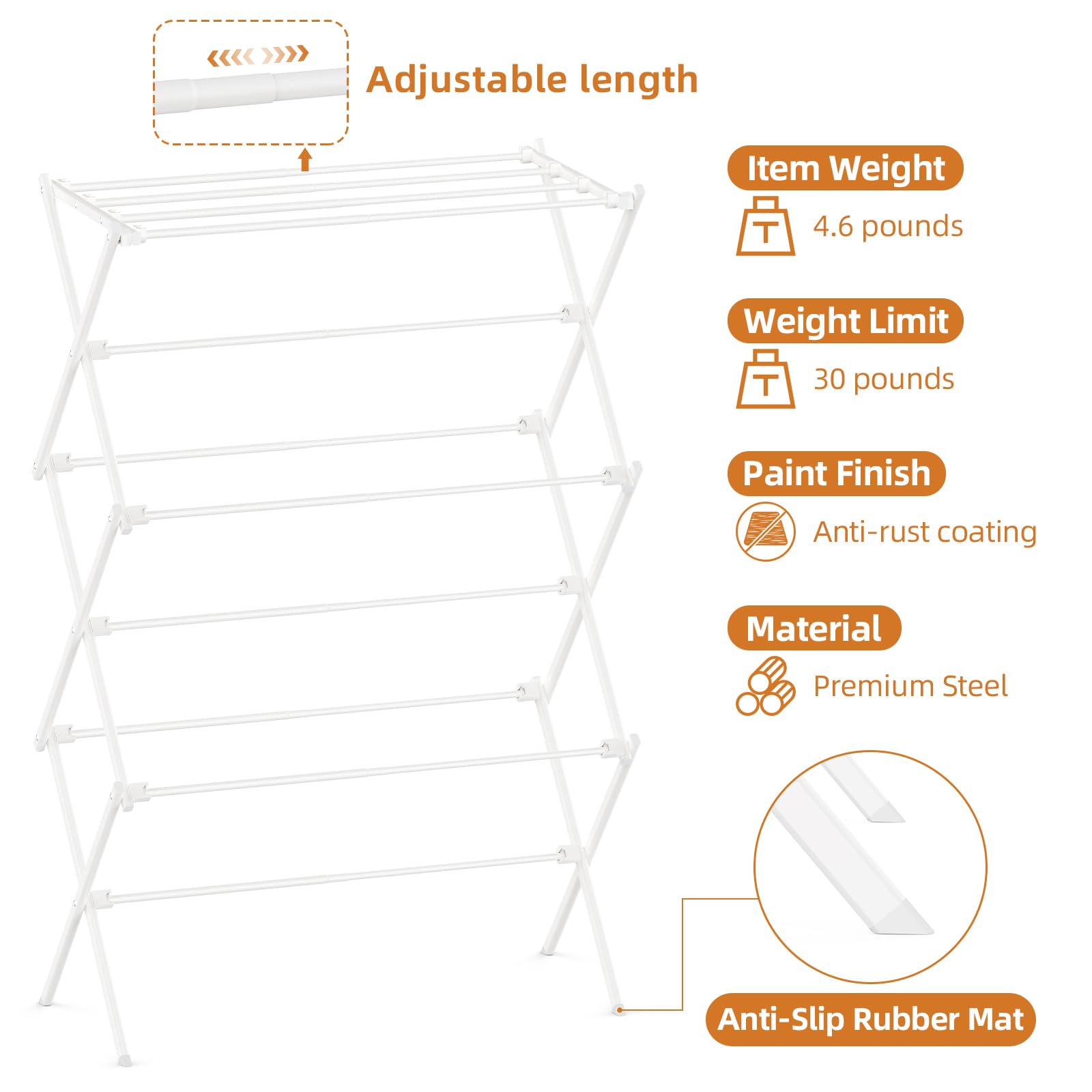 FILROUG drying rack size guide demonstrates ample drying capacity for towels and clothes.