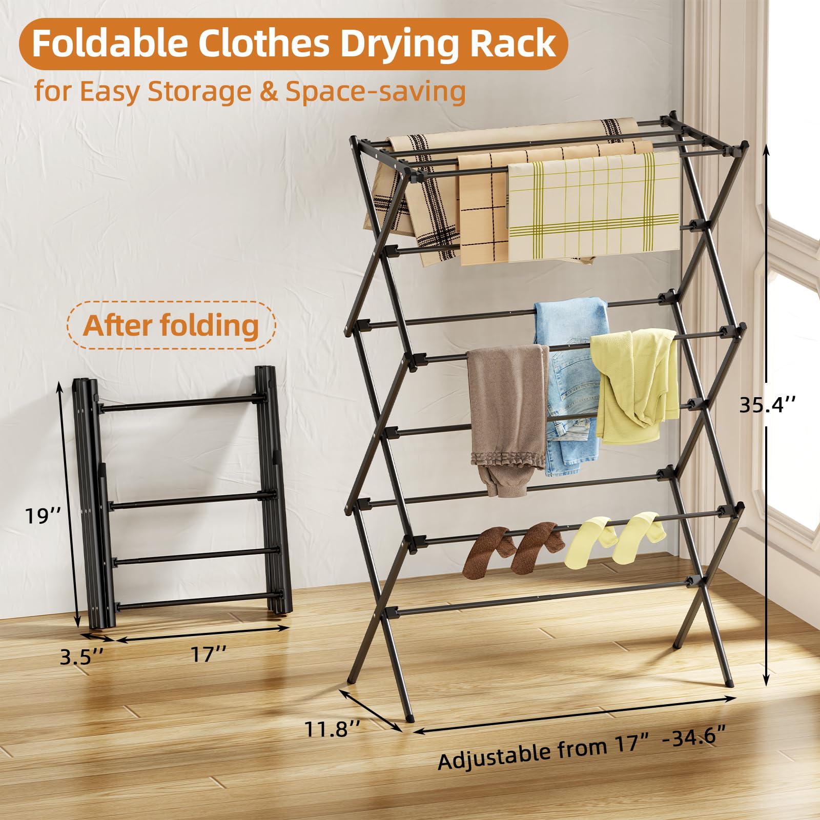FILROUG drying rack sturdy X-frame provides stable outdoor air drying.