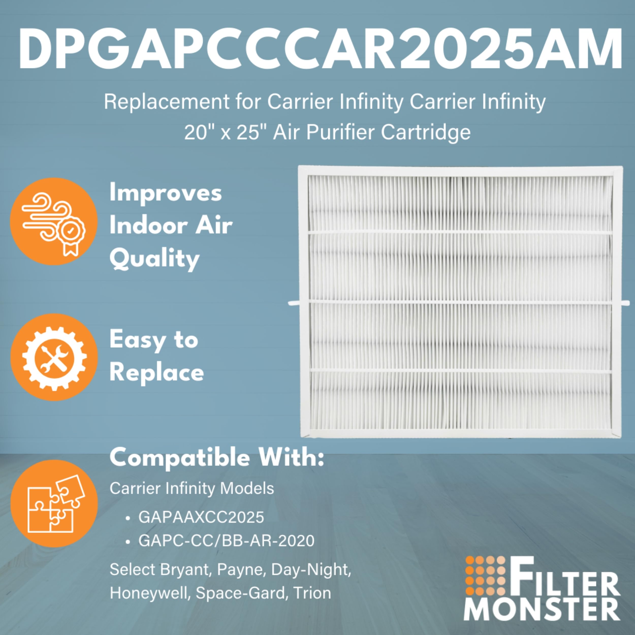 Filter-Monster MERV 15 rating captures pollen, dust, pet dander, and more.