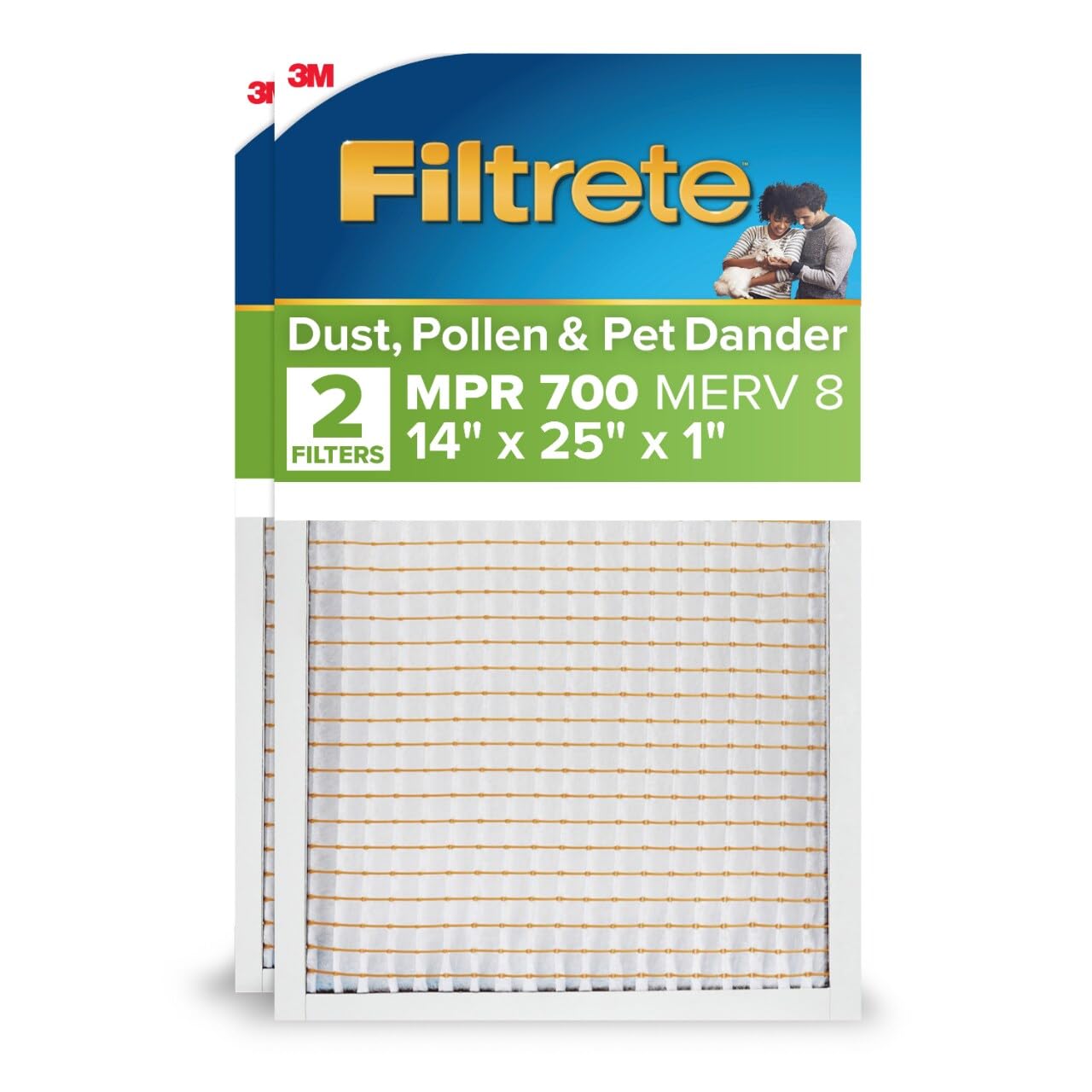 Filtrete 14x25x1 air filter front view reduces airborne particles.